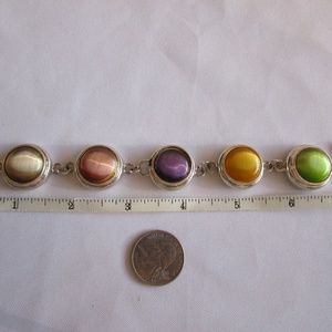 Vintage Cats Eye Muli Color Silver Tone Bracelet